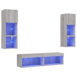 Unitati de perete TV cu LED-uri, 6 piese, gri sonoma, lemn