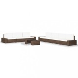 Set mobilier gradina vidaXL, 8 piese, poliratan maro, canapele colt/mijloc, perne incluse, masuta cafea sticla