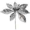 Floare Decorativă Crăciun, Glitter, Argintiu, 15.5cm, Oem