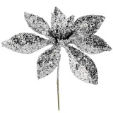 Floare Decorativă Crăciun, Glitter, Argintiu, 15.5cm, Oem
