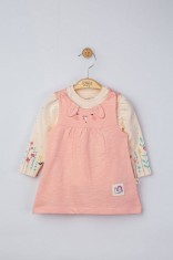 Set sarafan cu bluzita Iepuras pentru fetite, Tongs baby (Culoare: Somon, Marime: 6-9 luni) foto