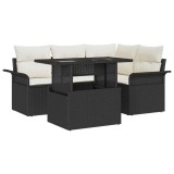 vidaXL Set de canapele pentru grădină cu pernă 5 pcs Negru Rattan poli