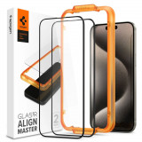 Set 2 Folii de protectie Spigen Alm Glass FC pentru Apple iPhone 15 Pro Max Negru