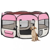 VidaXL Țarc de c&acirc;ini pliabil cu sac de transport, roz, 145x145x61 cm