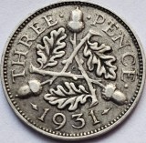 Moneda Argint 3 Pence 1931 Marea Britanie George V, KM#813