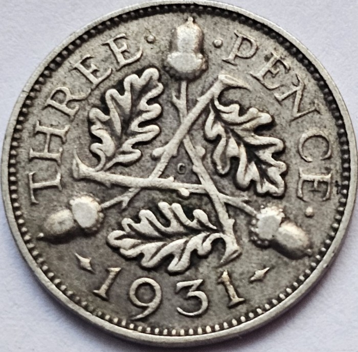 3 pence 1931 Marea Britanie, George V , argint, km#813