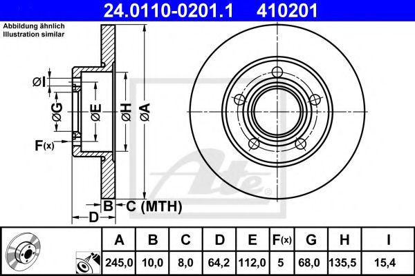 Disc frana AUDI A6 (4B2, C5) (1997 - 2005) ATE 24.0110-0201.1