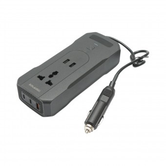 Invertor tensiune 12V-220V 200W, display digital LED, unda sinusoidala modificata, port USB, USB-C, iesire AC pentru laptop, telefon, frigider auto foto