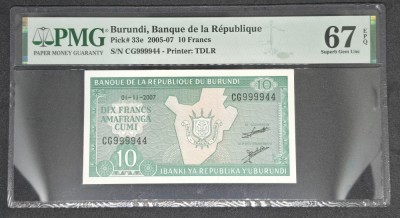 PMG 67 10 Francs Burundi foto