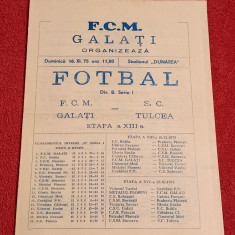 Program meci fotbal FCM GALATI - SC TULCEA (16.11.1975)