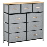 HOMCOM Comodă 9 sertare mobilier de depozitare sertar din material textil pliabil - structură oțel negru - 100 x 30 x 100 cm, stejar și gri | Aosom Ro