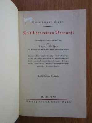Immanuel Kant - Kritik der Reinen Vernunft foto
