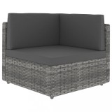 Canapea Colt Modulara Gri Poliratan, Exterior/Interior, 65.5x65.5x52cm, Cadru Otel, Perne Incluse