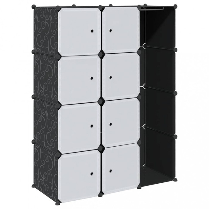 Dulap modular cu 9 compartimente, 109x36,5x143 cm, negru si alb