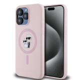 Husa Karl Lagerfeld iPhone 15 Pro Max Silicone Ring MagSafe, Karl&amp;Choupette, roz, KLHMP15XSCMKCRHP