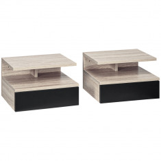 HOMCOM Set 2 Noptiere Suspendate pentru Dormitor, Design Modern cu Sertar și Raft, din Lemn, 35x32x22.5cm, Stejar și Negru | Aosom Romania