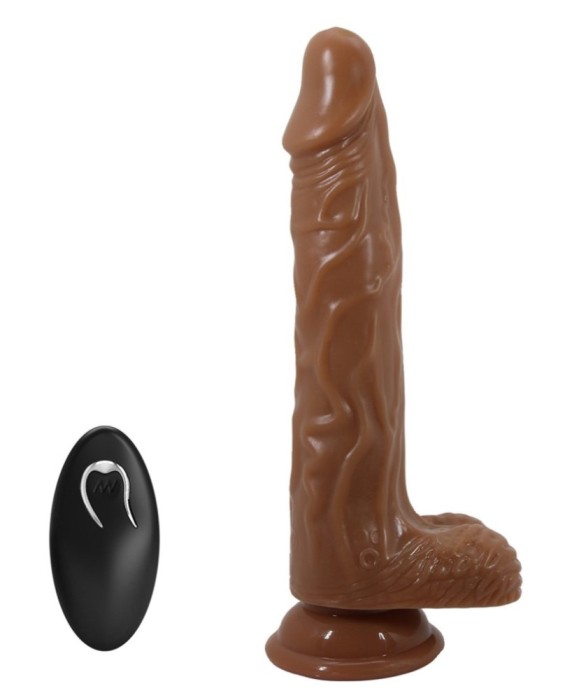 Vibrator Realist Bodach, Remote Control, 7 Moduri Vibratii si Impingere, TPR, Maro, 21 cm