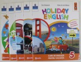 HOLIDAY ENGLISH de TIM PRIESACK , PETER si VAL WILSON , CURS DE ENGLEZA PENTRU VACANTA , VOLUMELE I - V *VOLUMUL I LIPSA CD