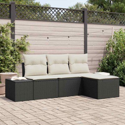 vidaXL Set de canapele pentru grădină cu pernă 4 pcs Negru, Crem foto