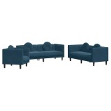 Cumpara ieftin Set de canapele cu perne, 3 piese, albastru, catifea