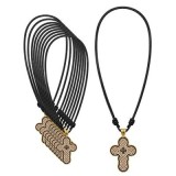 Cumpara ieftin Pachet 10 coliere crestine auriu-crem 42 cm cu cruce 3,9 x 2,4 cm din lemn si metal auriu, 2 fete, IC XC, Muntele Athos, snur reglabil