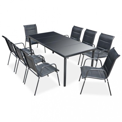 vidaXL Set mobilier de exterior, 9 piese, negru, oțel 43311 foto