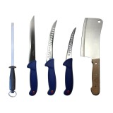 Cumpara ieftin Set profesional de macelarie, dezosat, injunghiat, transat, filetat, satar, masat pentru ascutit, 3 cutite otel carbon