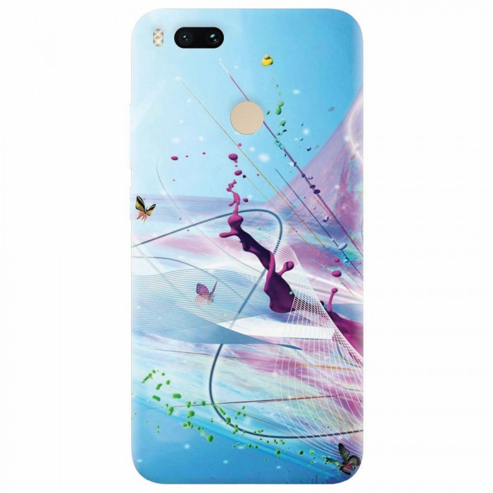Husa silicon pentru Xiaomi Mi A1, Artistic Paint Splash Purple Butterflies