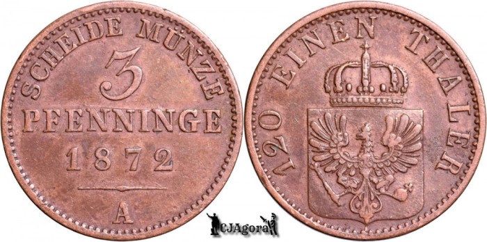 1872 A, 3 Pfenninge - Wilhelm I - Regatul Prusiei