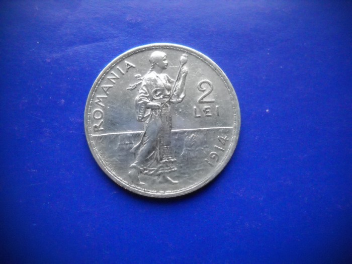 HOPCT ROMANIA 2 LEI 1914 [ 3 ] FRUMOASA - ARGINT-REGELE CAROL I