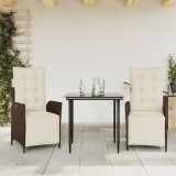 VidaXL Set mobilier de grădină cu perne, 3 piese, maro, poliratan