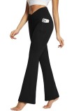 Legginguri cu picior evazat pentru femei, pantaloni de yoga cu decupaj bootcut, talie &icirc;naltă cu suprapunere, pantaloni evazați pentru antrenament și c