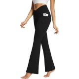 Legginguri cu picior evazat pentru femei, pantaloni de yoga cu decupaj bootcut, talie &icirc;naltă cu suprapunere, pantaloni evazați pentru antrenament și c