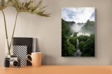 Tablou Canvas, "Cascada &icirc;n inima pădurii verzi", Cascadă, Natură, Vegetație, Apă, Curgere, Nori, Verdeață, Peisaj, Pădure, Liniște, 26 x 39 cm, CMCLAS
