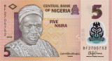 NIGERIA █ bancnota █ 5 Naira █ 2015 █ P-38f █ POLYMER █ UNC █ necirculata