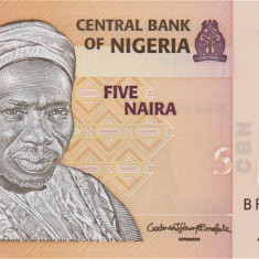 NIGERIA █ bancnota █ 5 Naira █ 2015 █ P-38f █ POLYMER █ UNC █ necirculata