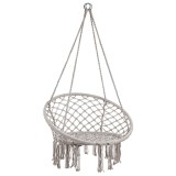 Fotoliu suspendat Cardenas gri, scaun hamac confortabil, bumbac, fier, 180 kg, interior/exterior