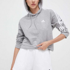 adidas hanorac de bumbac femei, culoarea gri, cu glugă, melanj IC9910