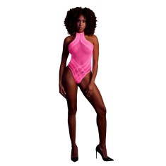 Halter Tie Neck Bodysuit Neon Pink One Size foto