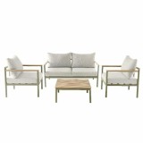 Cumpara ieftin Set Mobilier Cafea Gradina Aoka GoodHome Kaki, Aluminiu+Lemn Eucalipt, 4 Persoane, Masa 72x72 cm, Huse Detasabile