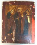 "Maica Domnului cu arhanghelul Gavriil și Sf&acirc;ntul Petru" icoana rusească Kholui secolul 19
