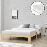 [en.casa]&reg; Pat rama lemn Raisio 140H, 140 x 200 cm, lemn de brad/PAL,150 Kg, culoarea lemnului,pentru 2 persoane, cu saltea si gratar pat HausGarden L, [en.casa]