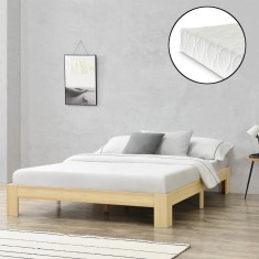 [en.casa]? Pat rama lemn Raisio 140H, 140 x 200 cm, lemn de brad/PAL,150 Kg, culoarea lemnului,pentru 2 persoane, cu saltea si gratar pat HausGarden L foto