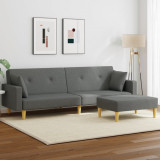 Canapea Extensibila 2 Locuri vidaXL Gri Inchis cu Taburet, Textil, 220x84.5x69 cm
