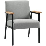 HOMCOM Fotoliu de accent &icirc;n design scandinav, fotoliu de repaus, fotoliu de accent, aspect de in, lemn de cauciuc, Gri + Negru + Maro | Aosom Romania