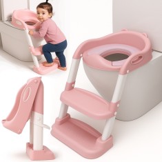 Reductor WC pentru Copii cu Scarita, Linomag&reg;, Plabil, 38 x 40 x 47 cm, Roz / Alb