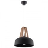 Lampă Suspendată Casco Lemn Negru/Natural Oțel/Lemn 1 Bec Dom Modern De Interior