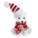 Ornament Brad Craciun Figurină Ursuleț Alb Roșu Spumă cu Fular Căciulă - 10x8x18 cm CMCLASS