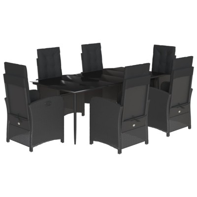 Set mobilier de gradina cu perne, 7 piese, negru, poliratan foto