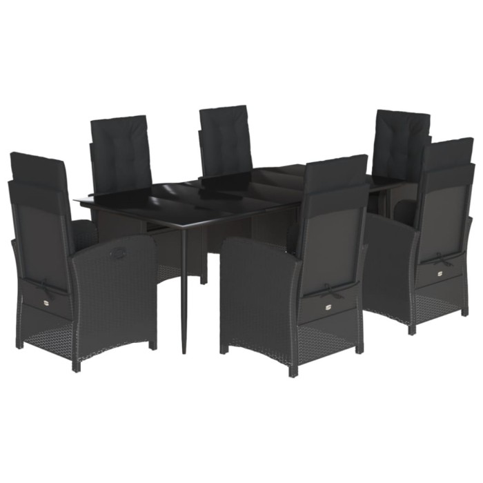 Set mobilier de gradina cu perne, 7 piese, negru, poliratan